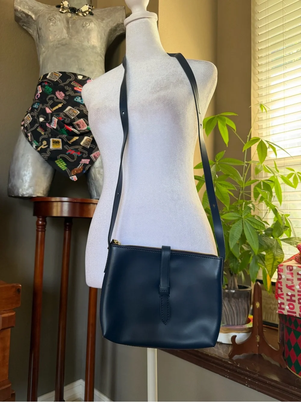 NWT J.Crew Parker Small Smooth Leather Crossbody Bag Navy Blue